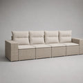 Gartensofa, 4-Sitzer, 6-teiliges modulares Set aus PE-Rattan mit Polsterauflagen, Beige und Cremeweiß, 296 x 75 x 82 cm