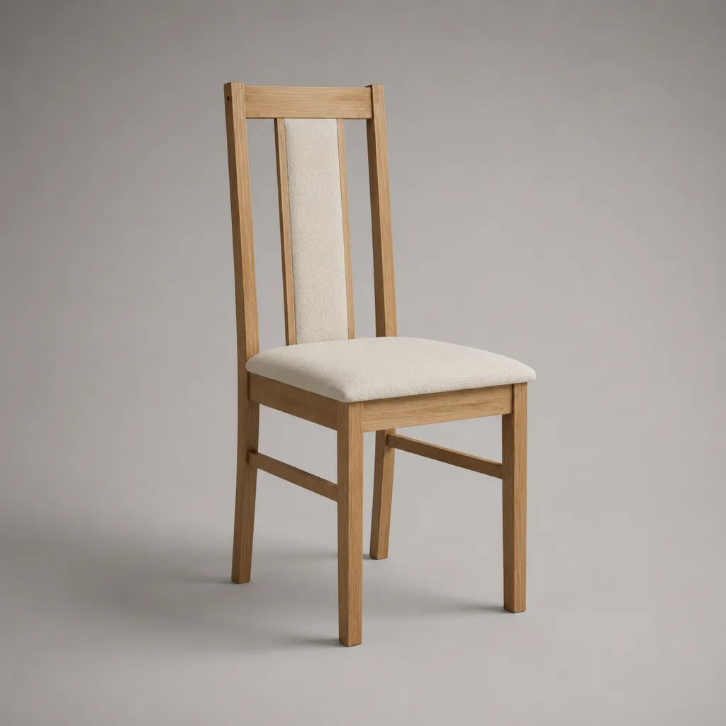 Gepolsterter Esszimmerstuhl aus massiver Eiche, Natur/Creme, 45 × 52 × 98 cm