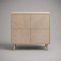 Sideboard mit 4 Türen aus massivem Mangoholz, Blattrelief, Beige, 100 × 40 × 100 cm