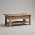 Höhenverstellbarer Couchtisch aus Spanplatte mit Staufach und Ablageboden, eichefarben, 100 × 50 × 48 cm