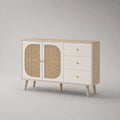 Sideboard aus MDF mit Rattangeflecht, 2 Türen und 3 Schubladen, Cremeweiß/Natur, 120 × 40 × 80 cm