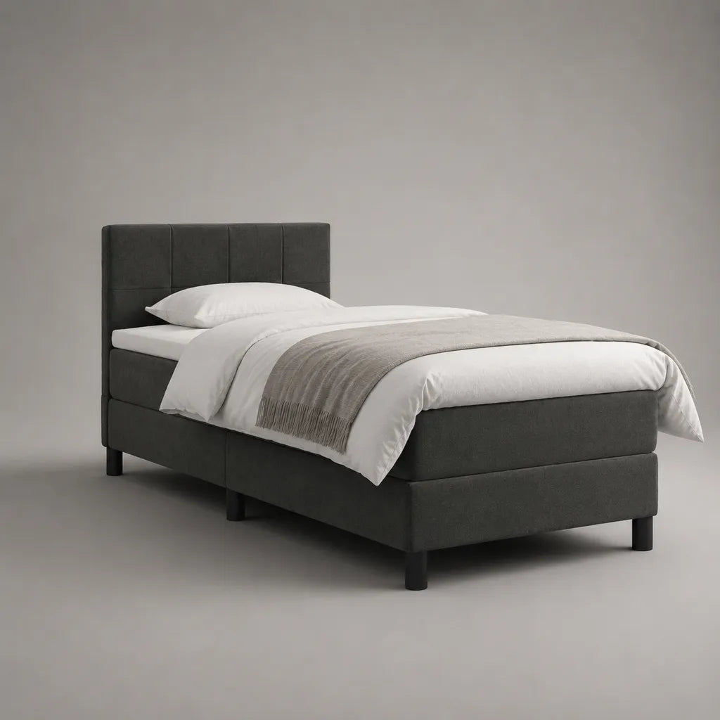 Boxspringbett-Set Anthrazit/Schwarz 160 × 200 cm mit Matratzen, Topper, Kopfteil und Polyester-Mikrofaserbezug