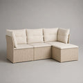 3-teiliges Garten-Ecksofa aus PE-Rattan und Stahl mit Polstern, L-Form rechts, Beige/Cremeweiß, 225 x 148 x 82 cm