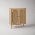 Sideboard mit 2 Türen aus MDF, Eichenfurnier und Rattangeflecht, Natur, 90 × 40 × 110 cm