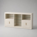 Sideboard mit 5 Glasböden und 4 Türen, Weiß/Gold, 160 × 40 × 80 cm, melaminbeschichtete Spanplatte