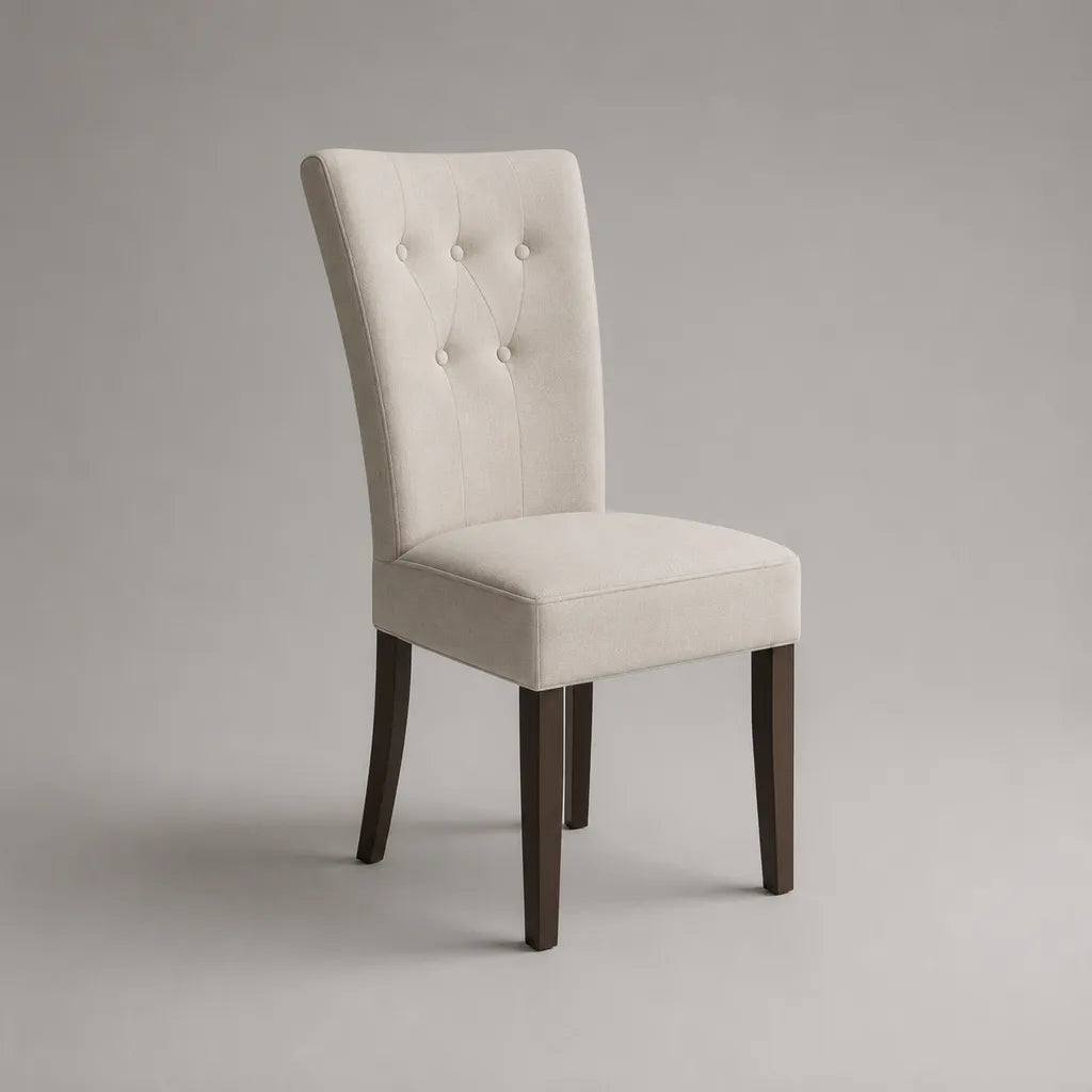 Gepolsterter Esszimmerstuhl mit Polyesterbezug und Massivholzgestell, Beige/Dunkelbraun, 46 × 58 × 98 cm