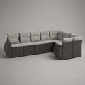Modulares Gartensofa für 6 Personen, Ecksofa-Set aus PE-Rattan und Stahl mit Polstern, L-Form, Grau/Hellgrau, 280 × 210 × 76 cm