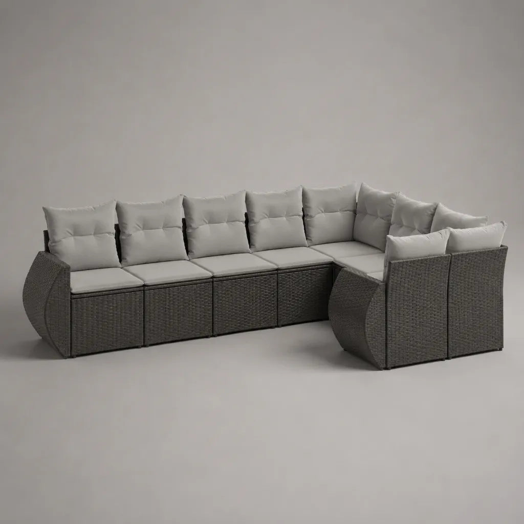 Modulares Gartensofa für 6 Personen, Ecksofa-Set aus PE-Rattan und Stahl mit Polstern, L-Form, Grau/Hellgrau, 280 × 210 × 76 cm