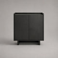 Sideboard-Kommode mit 2 Türen aus MDF und Eschenfurnier, Schwarz, 80 × 40 × 90 cm