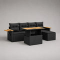 Gartensofa-Set 4-teilig aus PE-Rattan und Akazienholz mit Hocker und höhenverstellbarem Tisch, Schwarz/Natur, 230 × 75 × 85 cm