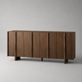 Sideboard mit 4 Türen aus MDF mit Walnussfurnier, Dunkelbraun, 180 × 42 × 78 cm