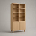 Bücherregal aus Spanplatte und MDF mit 8 Fächern und 2 Türen, Eiche Natur, 90 × 35 × 180 cm