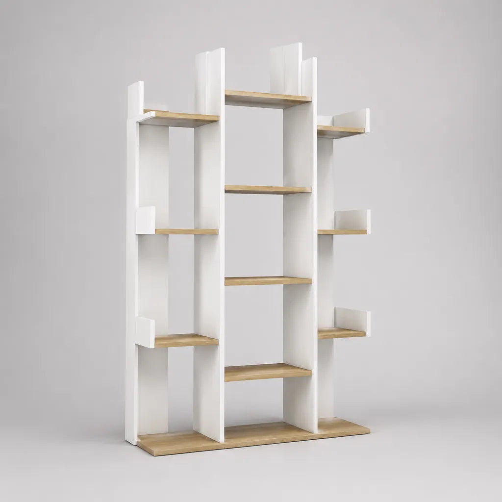 Bücherregal Standregal aus melaminbeschichteter Spanplatte, Weiß und Eiche hell, 120 × 30 × 180 cm