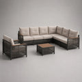 8-teiliges Gartenmöbel-Set mit L-förmigem Ecksofa, Sessel und Couchtisch aus PE-Rattan, Stahl und Polyester, Anthrazit/Beige/Braun, Stellmaß ca. 260 × 200 cm