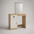 Rechteckiger Schminktisch mit Spiegel und Stauraum aus Spanplatte und MDF, Eiche/Weiß, 80 × 40 × 140 cm