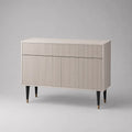 Sideboard-Kommode aus Holz mit 2 Schubladen und 2 Türen, Beige, Schwarz und Messingfarben, 120 × 40 × 90 cm