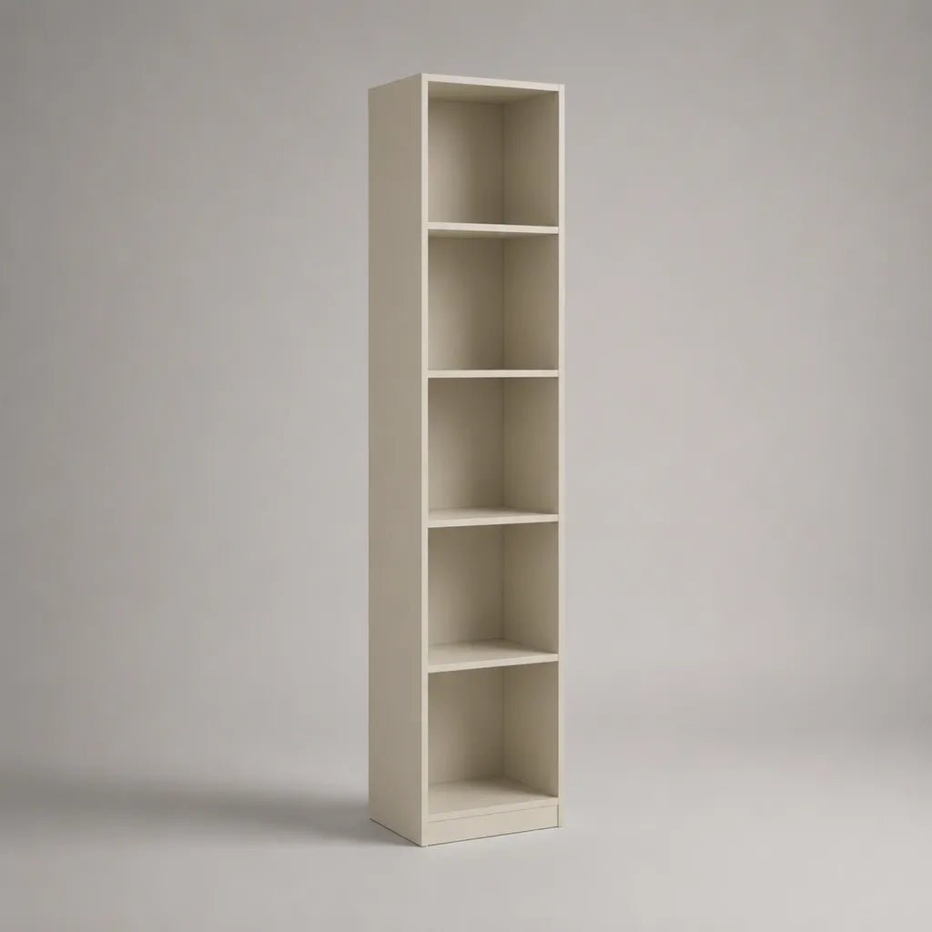 Bücherregal, Standregal mit 5 offenen Fächern aus melaminharzbeschichteter Spanplatte, Cremeweiß, 30 × 24 × 180 cm