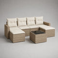 Gartensofa-Lounge-Set in U-Form mit Tisch, PE-Rattan und Stahl, Beige/Cremeweiß/Schwarz, ca. 260 × 190 × 78 cm