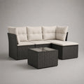 4-teiliges Gartensofa-Set aus PE-Rattan und Stahl, L-Form mit Tisch und Polstern, Anthrazit/Cremeweiß, Sitzgruppe 190 × 124 × 86 cm, Tisch 64 × 64 × 35 cm