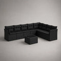 Gartensofa-Set 7-teilig L-förmig Schwarz 250 x 190 x 67 cm aus PE-Rattan und Stahl mit Tisch und Auflagen