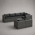 8-teiliges Gartensofa-Set in L-Form aus PE-Rattan und Stahl mit Polsterauflagen und Glastisch, Grau/Anthrazit, 270 × 220 × 75 cm