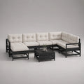 Gartensofa Lounge-Set 7-teilig, U-förmig, Akazien-Massivholz, Schwarz/Creme, 300 × 220 × 70 cm