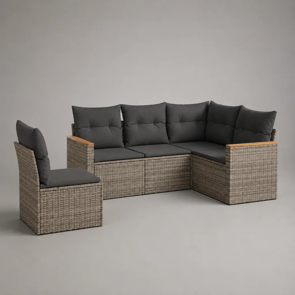 Garten-Lounge-Set für 6 Personen, L-förmig, PE-Rattan mit Stahlrahmen und Polyesterkissen, Grau/Anthrazit/Braun, 240 × 180 × 78 cm